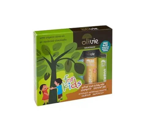 Produktbild: Geschenkset für Kinder mit Duschgel, Shampoo und After Sun Lotion mit Olivenöl und pflanzlichen Inhaltsstoffen
