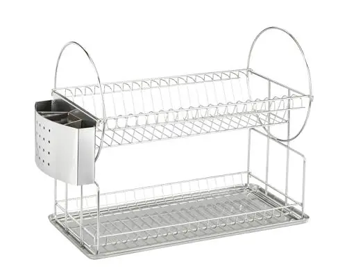 Produktbild: WENKO Geschirrabtropfer Exclusiv Duo - Teller- und Tassenablage, Besteckkorb, Auffangschale, Edelstahl rostfrei, 21 x 33 x 49 cm, Silber matt