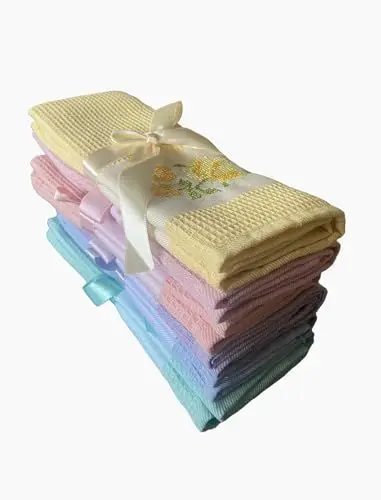 Produktbild: Geschirrtücher im 6-er Set, aus 100% Baumwolle, Kreuzstich Geschirrtücher mit Waffelgewebe, 70x45 cm, Bunte Küchentücher, dekorative Geschirrtücher mit Schleife, Bunte Waffeltücher