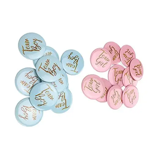 Produktbild: Geschlecht Offenbaren Button Pin Metall Blau Rosa Englisches Muster Attraktive Party Abzeichen Dekorative 3 Packungen