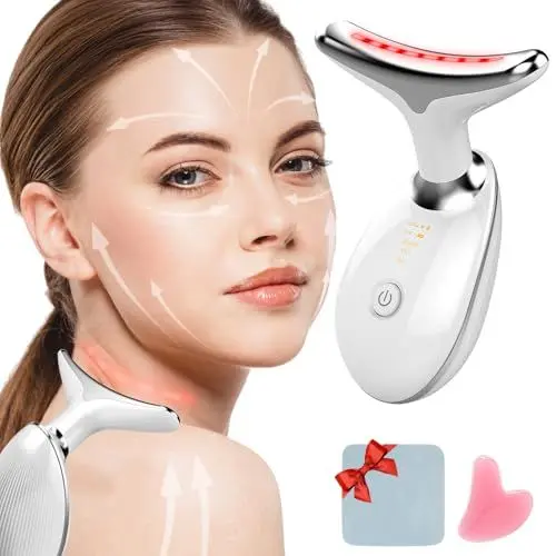 Produktbild: Gesichtsmassagegerät Anti-Falten, Doppelkinn Entferner mit Gua Sha Stein, Jawline Trainer mit 3 Modi, 45℃ Face Beauty Meter Gesichtsgerät für Hautstraffung & Lifting, Verbesserung, Straffung