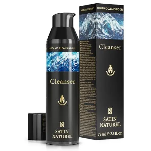 Produktbild: Gesichtsreinigung für Männer mit BIO Aloe Vera + Hopfen für eine erfrischende Reinigung - Gegen Pickel, Poren & Mitesser - Pore Cleanser Gesicht 75ml - Gesichtspflege Vegan - Skincare Satin Naturel