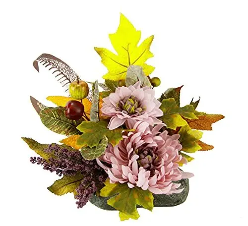 Produktbild: Gesteck aus künstlicher Chrysantheme auf Stein Kunstblumen Blumen Herbstdeko Herbstgesteck Tisch Ornamente für Halloween Thanksgiving Herbst Dekoration Kunstpflanze Mittelstück Tischdeko Pflanze
