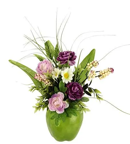 Produktbild: Gesteck/Arrangement Ranunkel im Apfeltopf, Künstliche Frühlingsblumen, Arrangement aus Kunstblumen, Unechte Blumen, Frühjahrsdekoration, Deko, Tischdeko, Frühjahr, Ostern, Osterdeko