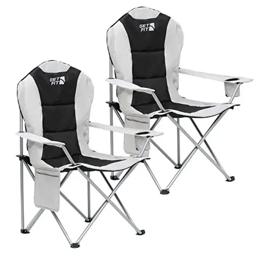 Produktbild: Get Fit Premium Campingstuhl – dick gepolsterter Klappstuhl für Erwachsene mit Zeitschriftentasche, Getränkehalter und Tragetasche
