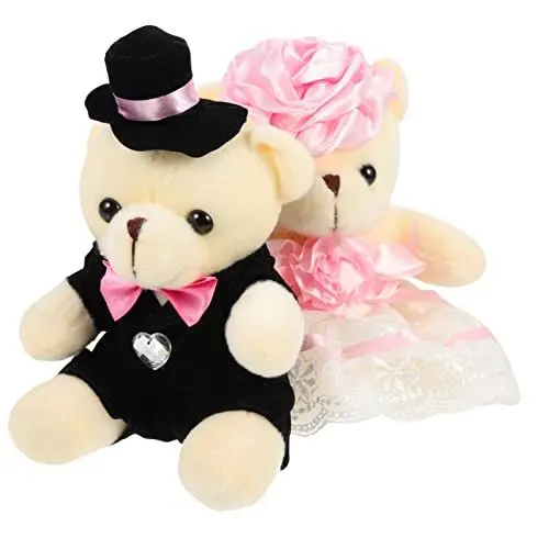 Produktbild: GETAJGHSD 2st Hochzeitsbärenpuppe Bärenkleidung Ausgestopftes Bärenspielzeug Plüschtiere Dachs Spielzeugkleidung Hase Kanye Bär Plüsch Kleines Plüschtier Niedlich Tragen Rosa Pp Baumwolle