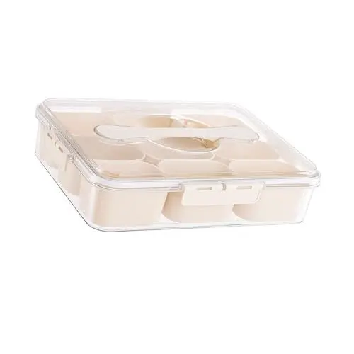 Produktbild: Geteiltes Serviertablett mit Deckel, Versiegelt, Feuchtigkeitsbeständig, Tragbarer Gewürzbehälter, Snackbox, Behälter für Party, Reisen, Zuhause, Küche