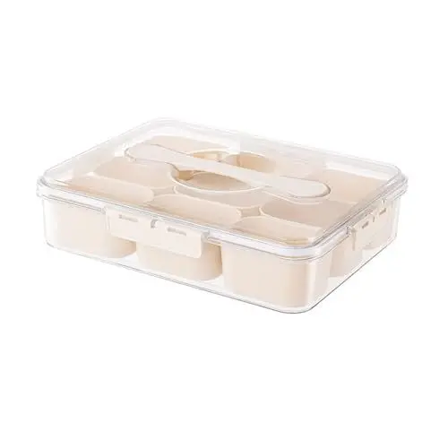 Produktbild: Geteiltes Serviertablett mit Deckel und Griff, Tragbarer Kunststoff-Aufbewahrungsbehälter für Lebensmittel, Snack-Tablett, Box mit 9 Herausnehmbaren Fächern, Transparenter