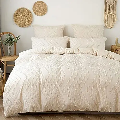 Produktbild: GETIYA Einfaches Modern Stickerei Bettwäsche 155x220 Einfarbige Bettwäsche Khaki Weiche Mikrofaser Bettbezug Mädchen Frauen Unifarben Deckenbezug Streifen mit Reißverschluss und Kissenbezüge 80x80