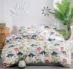 Produktbild: GETIYA <strong>Neueste:</strong>  Kinder Dinosaurier Bettwäsche 100x135 2 Teilig Dino Muster Bettwäsche Weiß Mädchen Jungen Cartoon Bettwäsche Weiche Microfaser Bettwäsche Bunter Dino Zweiseitig Design Bettbezug
