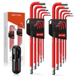 Produktbild: GETLITOOL Innensechskant Satz mit Magnet-Kugelkopf, 18tlg. Innensechskantschlüssel Metrisch&Zoll, Extra lang Arme, S2 Stahl, Profi Sechskantschlüssel Set mit Halter T-Griff | 1,5mm-10mm&1/16