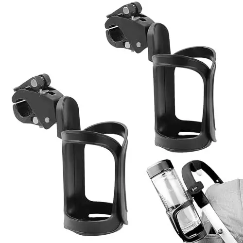 Produktbild: Getränkehalter für Kinderwagen,2 Stück Flaschenhalter Getränkehalter Getränkehalter für Rollstuhlfahrer 360 Grad Rotation Nuckelflaschen Wasser Becherhalter für Fahrrad,Kinderwagen,Laufband (Schwarz)