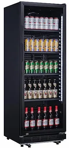 Produktbild: Getränkekühlschrank Flaschenkühlschrank schwarz 360 L mit Glastür abschließbar LED-Bel. 0°bis+10°C 5 Einlegeroste verstellbar