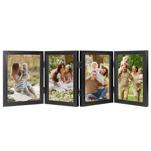Produktbild: 4 Bilderrahmen Collage 12.5x17.5 Bilderrahmen Klappbar Schwarz mit Doppelseitigem Display Drehbar Mehrfach Fotorahmen für Familie Freund Geschenk und Büro Decoration