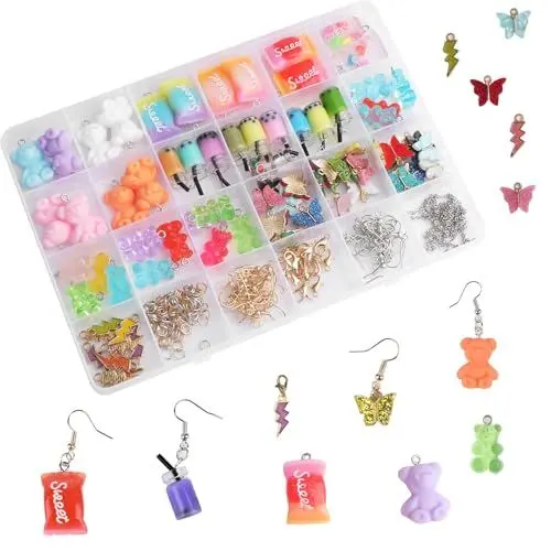 Produktbild: Getyjoe Anhänger Set 152 Stück Mini Bubble Tea Schlüsselanhänger Bär Anhänger Kit, Schmetterling Candy Ohrringe Selber Machen Set Coole Sachen für Mädchen Kinder