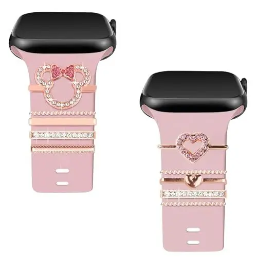 Produktbild: Getyjoe Watch Armband Charms, 10 Stück Uhrenarmband Charms Handgemachte DIY Dekoration für Smartwatch Series 8 7 6 5 4 3 2 1 Silikon Uhrenarmband (Rosegold)