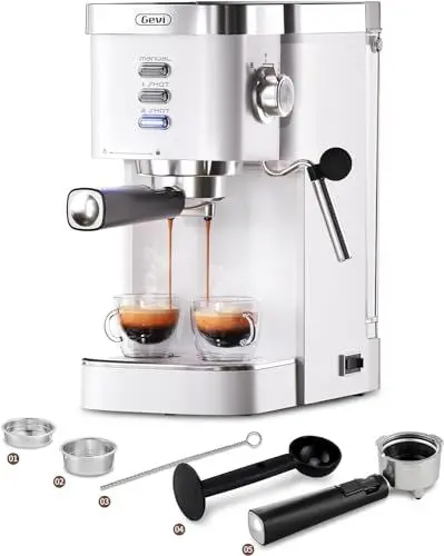 Produktbild: Gevi Espresso Kaffeemaschine Espressomaschine mit professionellem Milchaufschaumdüse,Klein Kaffeemaschine Espresso für Cappuccino,Latte & Macchiato,1.2L Wassertank,Weiß
