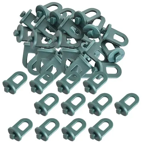 Produktbild: Gewächshaus-Haken-Aufhänger SUNSHINETEK 50 Stück grüne Gewächshaus-Twist-Clips, Pflanzenblumen-Aufhängehaken, Korbaufhänger, Kunststoff-Gewächshaus-Befestigungsclips für Gewächshaus Garten