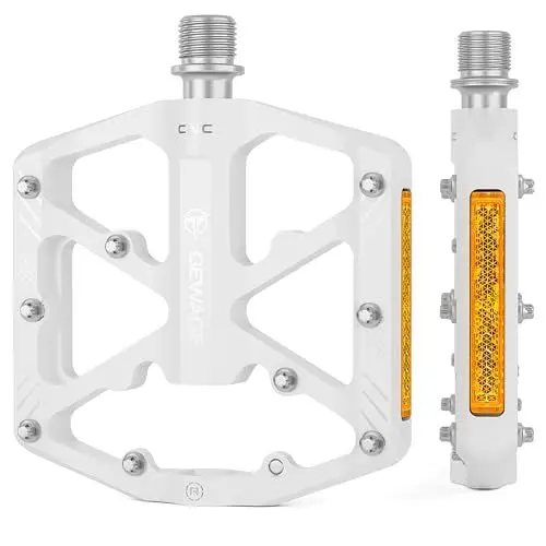 Produktbild: GEWAGE Fahrradpedale mit reflektierenden Streifen, 3 abgedichtete Lager, rutschfeste CNC-Aluminium-Fahrradplattform, 9/16 Zoll Pedale für Rennrad, MTB, E-Bike. (Weiß)