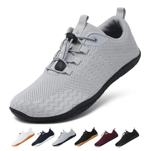 Produktbild: Geweo Barfußschuhe Herren Damen Sommer Bequeme Barfuss Schuhe Sneaker mit Breite Zehenbox für Sport Fitness Gym Schuhe Leicht Atmungsaktiv Turnschuhe Zero-Drop Solhe Barefoot Shoe Unisex Grau 42EU