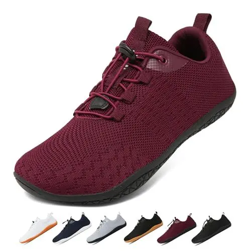 Produktbild: Geweo Barfuss Schuhe Dame Herren Sommer Atmungsaktiv Barfußschuhe mit Weit Zehenbox für Sport Fitness Gym Schuhe Leicht Bequeme Joggingschuhe Minimalist Turnschuhe Zero-Drop Solhe Unisex Weinrot 40EU