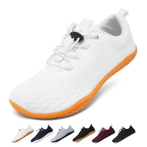 Produktbild: Geweo Barfußschuhe Herren Damen Sommer Bequeme Barfuss Schuhe mit Breite Zehenbox für Sport Fitness Gym Schuhe Leicht Atmungsaktiv Turnschuhe Zero-Drop Gum Solhe Barefoot Sneaker Unisex Weiß 37EU