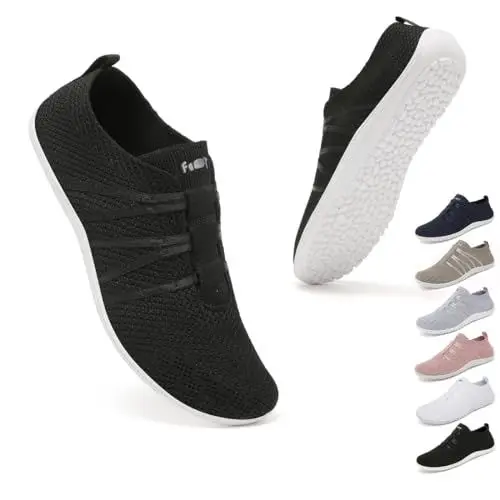 Produktbild: Geweo Barfußschuhe Damen Barfuss Hausschuhe Schuhe Sneaker Barfussschuhe Herren Bequem Leicht Laufschuhe Straßenlaufschuhe Fitnessschuhe Traillaufschuhe Zero Drop Barefoot Shoes Schwarz 40EU