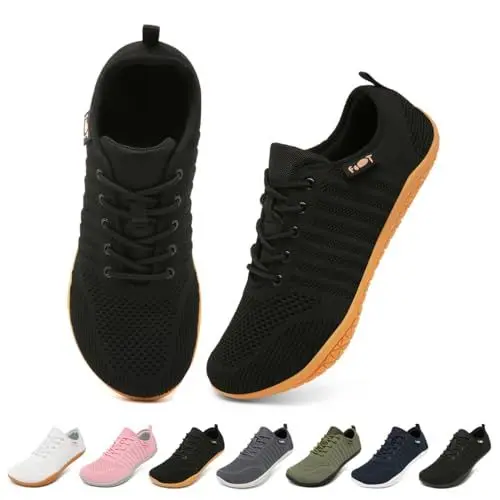 Produktbild: Geweo Barfußschuhe Herren Damen Barfuss Schuhe Barefoot Shoes Barfuß Sneaker Laufschuhe Walkingschuhe Turnschuhe Fitnessschuhe Weich Leicht mit Rutschfester Sohle Schwarz Gum 45