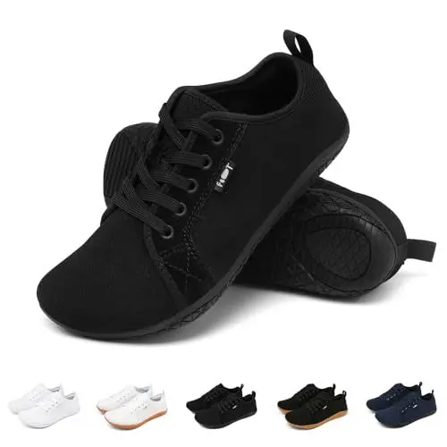 Produktbild: Geweo Barfußschuhe Sneaker Breite Walking Schuhe Barfuss Damen Herren Trail Laufschuhe Minimalistische Fitness Knit Unisex Weit rutschfest Zehenschuhe Zero Drop Solhe Freizeit Schwarz 38EU