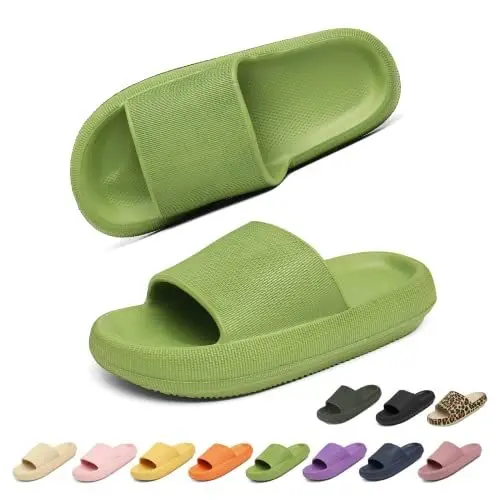 Produktbild: Geweo Hausschuhe Damen Badelatschen Herren Dick EVA Cozislides Original Slippers Super Weich Wolken Hausschuhe Badeschlappen Rutschfeste Badeschuhe Bequem Pantoletten Slides Unisex Grün 40/41EU
