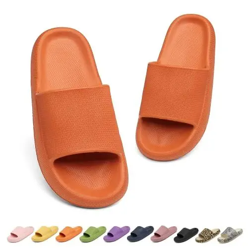Produktbild: Geweo Hausschuhe Damen Herren Super Weich Wolken Hausschuhe Dick EVA Badeschlappen Rutschfeste Badelatschen für Stand Sommer Pantoffeln Leicht Cozy Slides Bequem Cloud Latschen Unisex Orange 42-43EU