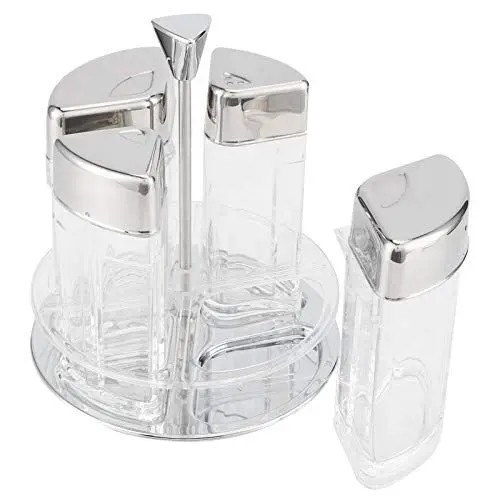 Produktbild: Gewürzflaschen aus Acryl, 4 Gewürzbehälter aus Edelstahl mit Drehbarem Lagerregal, Gewürzgläser Zum Servieren von Salz, Zucker, Pfeffer, Chilipulver, Sesam