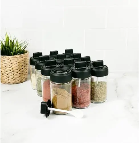 Produktbild: Gewürzgläser Spice Jars Set Of 12 300ml Gewürzstreuer Gewürzdosen Gewürzdosen Mit Spoons Rund Gewürze Aufbewahrung Gewurzglaserset Gewürzglas Gläser Organizer Gewürz Jar Gewürzdose Glas