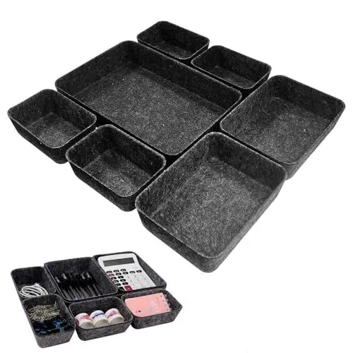 Produktbild: gexuamz 7 Stück Schubladen Organizer Filz Schubladen Ordnungssystem Aufbewahrungsbox flexibel stapelbar für Schlafzimmer Büro Wickelkommode Dunkelgrau