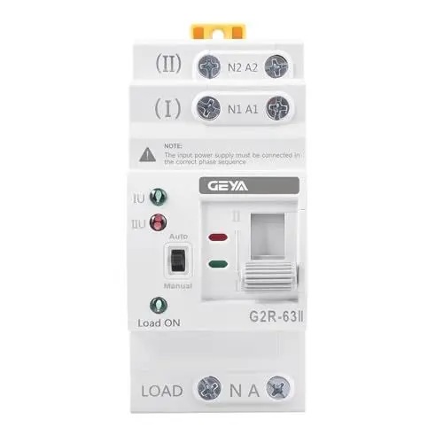Produktbild: GEYA Automatischer Transferschalter mit doppelter Stromversorgung, elektrische Wahlschalter, unterbrechungsfreie Stromversorgung auf DIN-Schiene (2-polig 63A AC220V)
