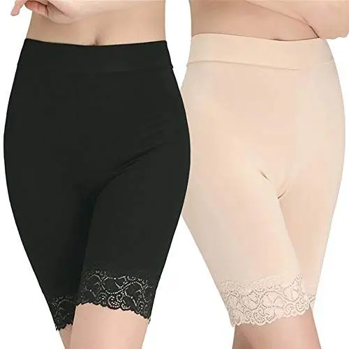 Produktbild: GEYIWSSXY Damen Unterhose Unter Rock Kurz Anti-Chafing Shorts Unterwäsche Sicherheit Lange Panty Hohe Taille Lace Leggings Kurze Tight mit Anti-Rutsch Spitzenrand