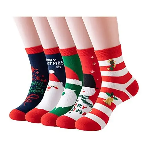 Produktbild: GEYIWSSXY Weihnachtssocken Damen Lustige Baumwolle Socken Weihnachts Sneaker Socken Weihnachtsmotiv Bunte Socken Damen Christmas Socks 5 Paare