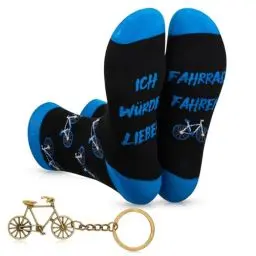 Produktbild: Geyoga Ich Würde Lieber Socken Radfahrer Geschenke Lustige Fahrrad Socken 39-44 Fahrrad Schlüsselanhänger mit Grußkarte Fahrrad Geschenke für Männer Weihnachten, Geburtstag, Advent
