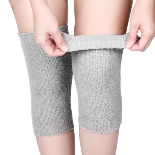 Produktbild: Geyoga Winter Kniewärmer Dehnbarer Strick Knieschoner Thermische Knieschützer Beinwärme mit Stützband Rutschfeste Beinlinge Gelenkwärme für Damen Herren Arthritis Kalte Knieprobleme(Grau,1 Paar)