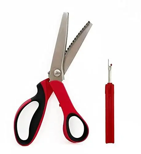Produktbild: Gezahnte Schere, professionelle Schneiderschere eng und geschlitzt zum Nähen, Wellenschere mit Griff, Mischung, Zickzackschere für Stoff, Strickstoff, Seide, Papier, Handwerk (148,)