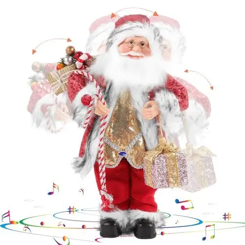 Produktbild: Gfilay 45,7 cm große Weihnachtsmann-Figur, tanzender Weihnachtsmann mit Musik, Sammlerstück, animierte Figuren, Plüsch, kann 6 Weihnachtslieder mit schüttelndem Kopf und Händen singen,
