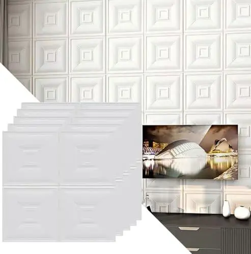 Produktbild: GFLCWYP Schaumstoff Wandpaneele Küche wasserdichte Deckenpaneele Selbstklebend, Wandtapete 3D Fassadenverkleidung Abziehen Und Aufkleben, 8 mm Dick Für Heim-DIY-Dekoration - 60 X 60 cm