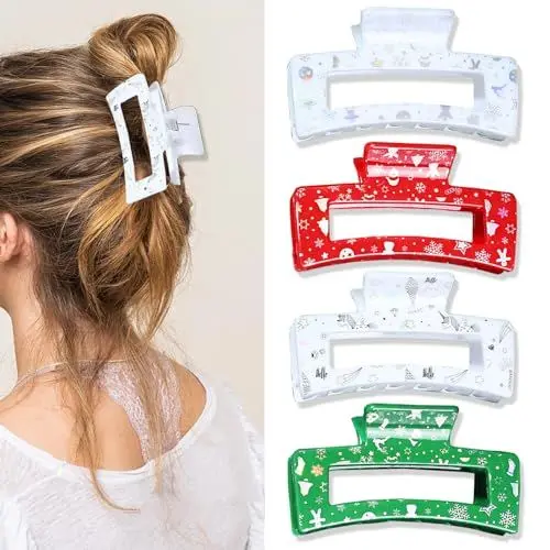 Produktbild: GFORI Weihnachten Haarspangen Große Haarklammer，4 Stück Rechteckige Haarklammern Dünnes Dickes Lockiges Haar für Damen Rutschfest Haarspange Weihnachts-Haarschmuck
