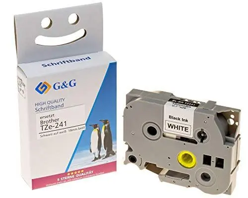 Produktbild: G&G Schriftband Kompatibel für Brother TZe-241 18mm x 8m, Schwarz auf Weiß für Brother P-Touch D400 D400VP D600VP P700 E500VP E550W