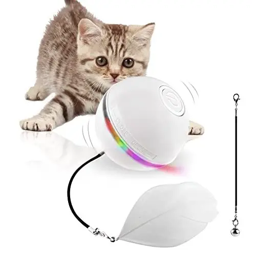 Produktbild: Ggdutu Katzenspielzeug Selbstbeschäftigung Elektrisches Katzenball, Katzen Spielzeug Automatischer 360 Grad Ball, Interaktives Katzenspielzeug mit USB Wiederaufladbarer (Weiß)