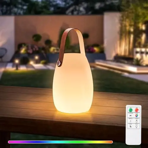 Produktbild: GGII LED Tischlampe, Tragbare Kabellos Akku Aufladbar Mit Fernbedienung, Warmweiß 8 Farben Dimmbar, Wasserdichtes Außen Tischleuchte für Haus und Garten