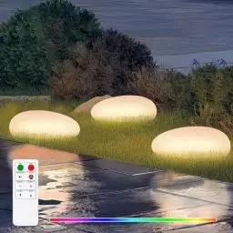 Produktbild: GGII Solar Gartenleuchten für Außen 3 Stück Solarleuchten Außen mit Fernbedienung, 8 Farben Solar Gartenleuchten, IP67 Wasserdicht Gartendeko für Draußen für Teich,Rasen, Hinterhöfe, Wege (A)