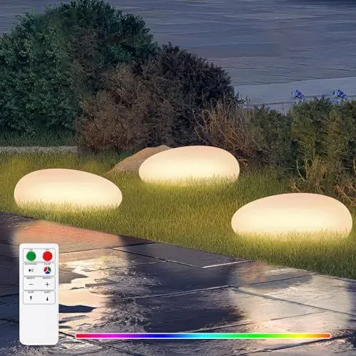 Produktbild: GGII Solar Gartenleuchten für Außen 3 Stück Solarleuchten Außen mit Fernbedienung, 8 Farben Solar Gartenleuchten, IP67 Wasserdicht Gartendeko für Draußen für Teich,Rasen, Hinterhöfe, Wege (A)