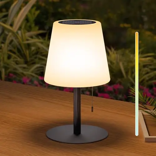 Produktbild: GGII Solar Tischlampe Outdoor LED Tischlampe Akku 2700-6000K Dimmbar Solarleuchte Outdoor 2in1 Solarladung&USB Aufladung Tischleuchte Kabellos IP44 Wasserdicht für Innen Außen Garten Balkon (Grau)