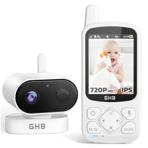 Produktbild: GHB Babyphone mit Kamera 2,8 Zoll 720P HD mit 2000mAh Akku VOX Modus 8 Schlaflieder Nachtsicht Zoom Temperaturüberwachung